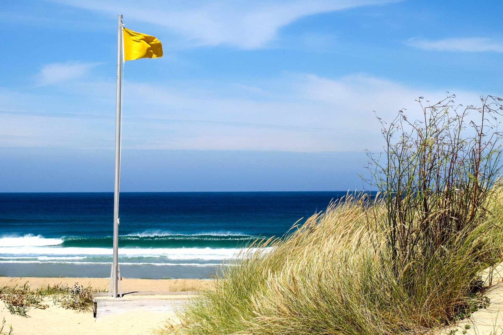 Wenn die gelbe Flagge weht, könnt ihr auf eigene Gefahr ins Wasser.