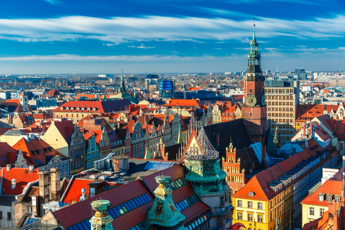 Aerial view of Wroclaw in the morning