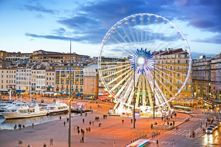 View of Vieux Port and Ferry Wheel, Marseille, Provence, France shutterstock_395797006