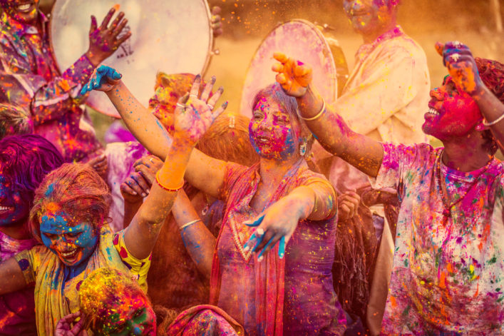 Young Group of Friends Celebrating Holi Festival