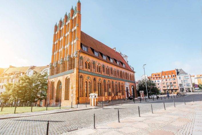 Altes Rathaus in Stettin in Polen. Old Townhall in Szczecin in Poland.