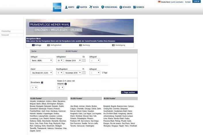 Praemienfluege bei AMEX