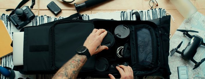 Professional,Travel,Blogger,And,Photographer,Packs,Smart,Backpack,With,Equipment