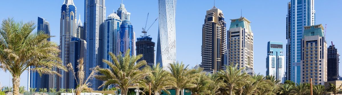 Horizontal view of skyscrapers and jumeirah beach