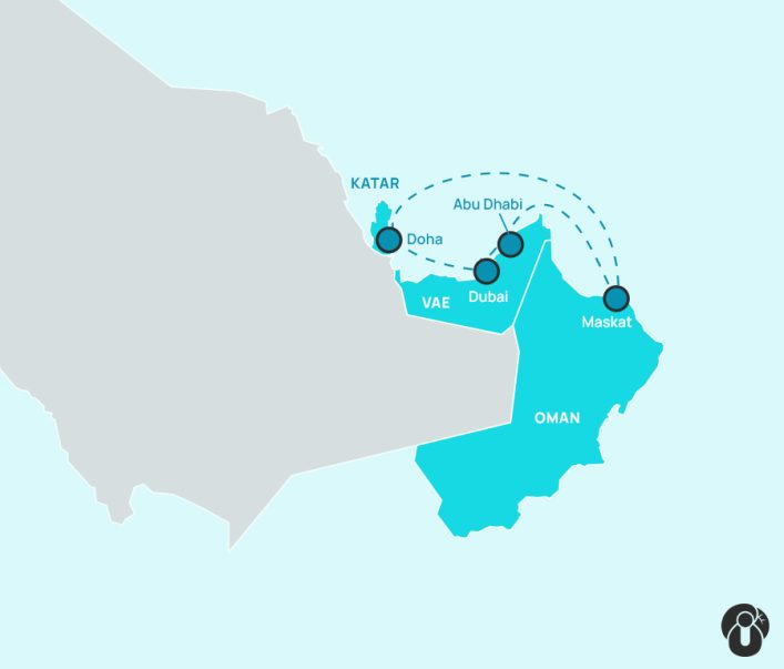Karte einer Kreuzfahrt-Route im Orient