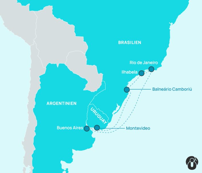 Karte einer Kreuzfahrt-Route in Südamerika