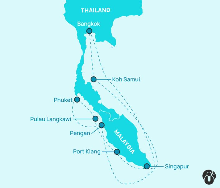 Karte einer Kreuzfahrt-Route in Südostasien